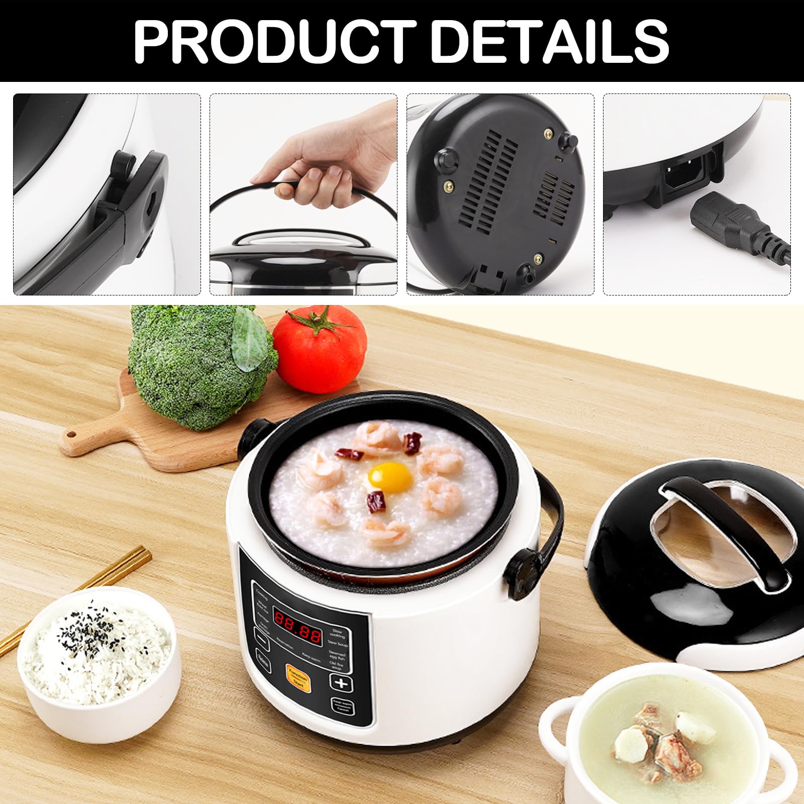 Cuociriso Per Auto, 200w 12v/24v Piccolo Cuociriso Portatile Funzione Di Prenotazione 24 Ore Funzione Di Mantenimento In Caldo Per Cucinare Zuppa Di Riso E Porridge Capacità 2l