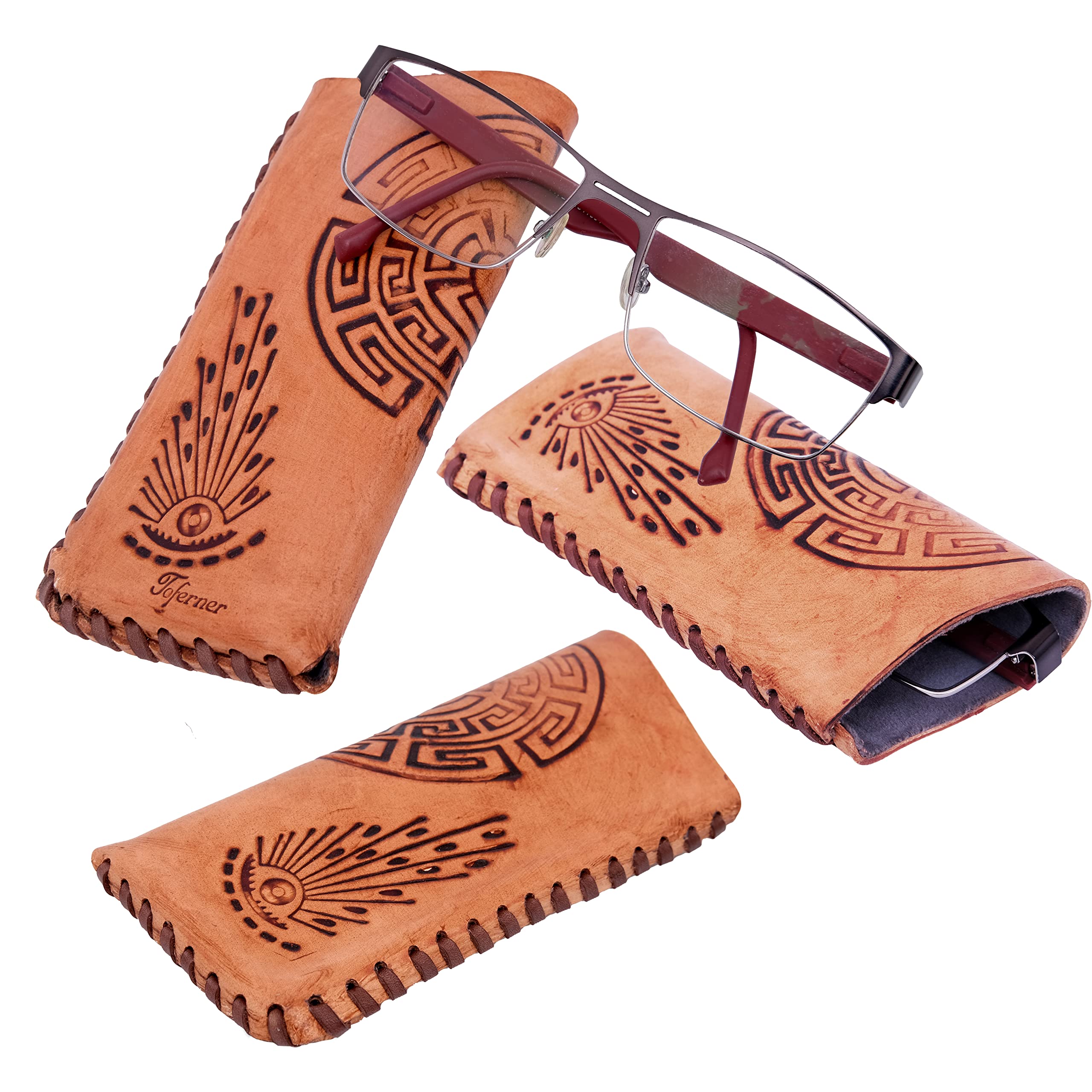TofernerElegantes handgefertigtes Brillenetui aus echtem Rindsleder