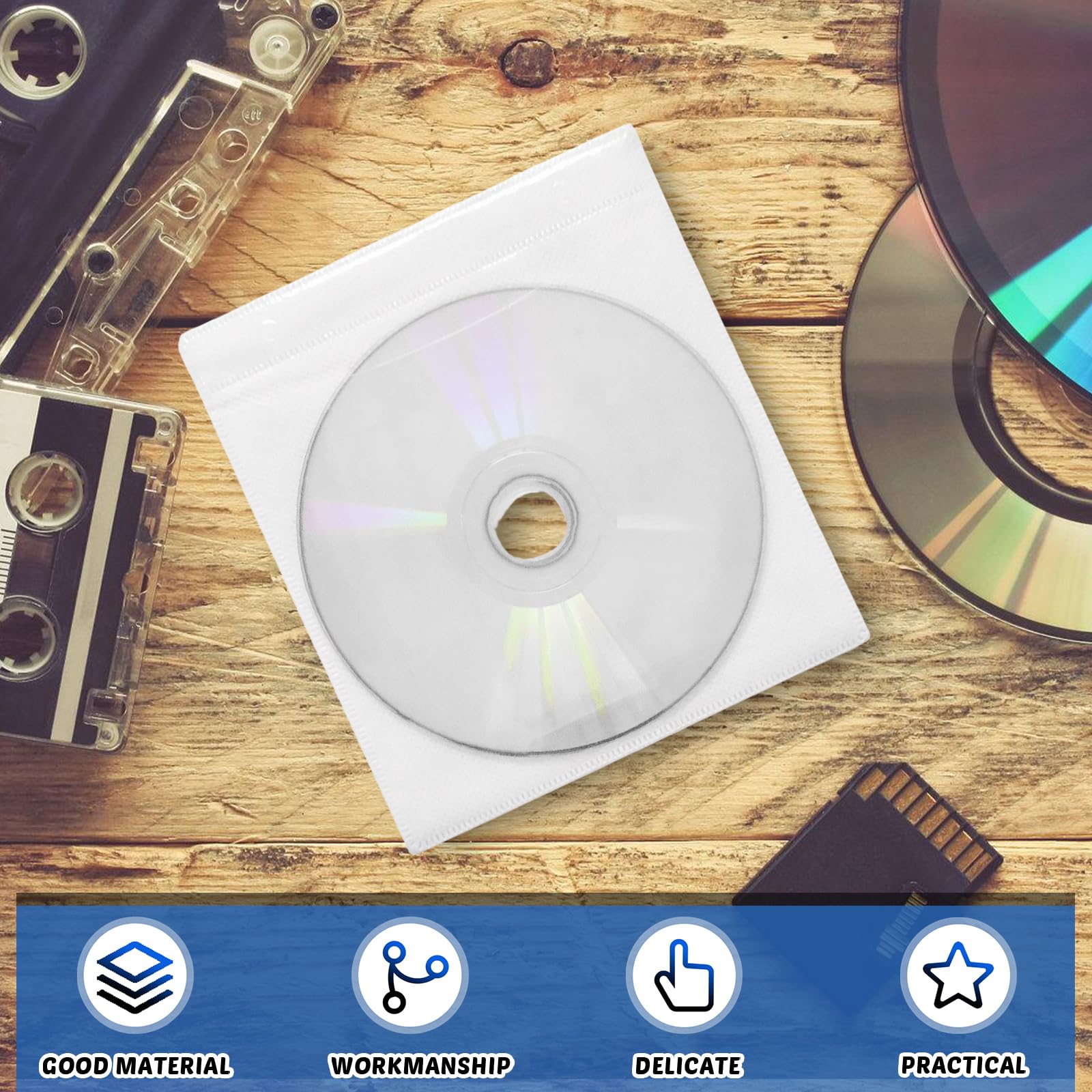 200 pezzi CD-DVD, custodie in plastica per DVD/CD, custodia standard a doppia faccia in plastica per CD, cartelle di archiviazione CD e DVD per conservare dischi spazi vuoti BD, (bianco)