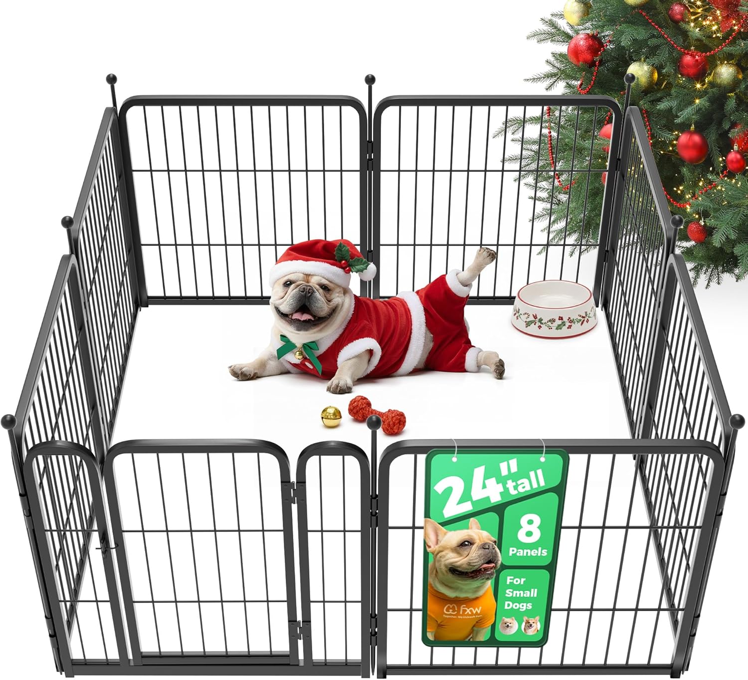 FXW 24-Inch Dog Playpen – 8 Panels for Indoor & Outdoor Use, Black