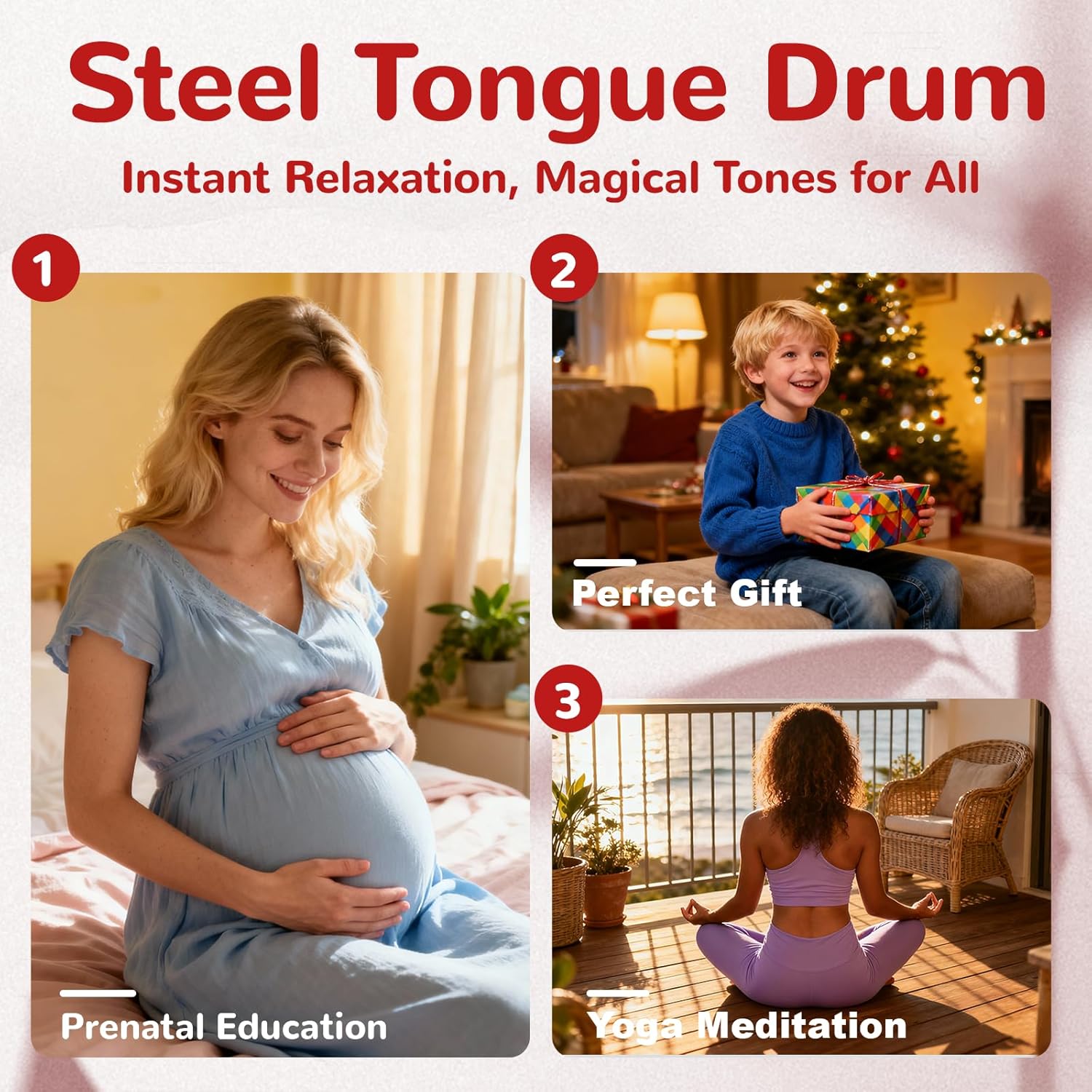 TUOKING Rain Drum for Outside Steel Tongue Drum 6 Inch 11 Notes C Key Handpan Drum for Adults and Beginners Sound Healing Musical Instrument for Meditation, Yoga, Music Lovers(Red)