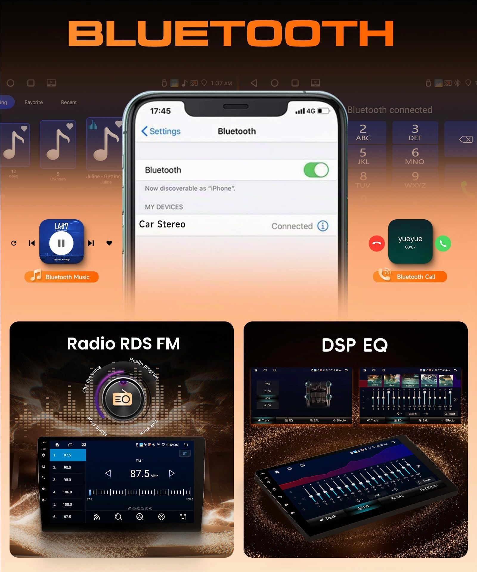 8Core 6G+128G Android Radio Coche para Citroen C5 2008-2017 Inalámbrico Carplay Android Auto GPS Navi WiFi 360° Panorámica 10 Pulgadas Pantalla Táctil Radio Bluetooth FM/RDS/DSP EQ/SWC Cámara Trasera