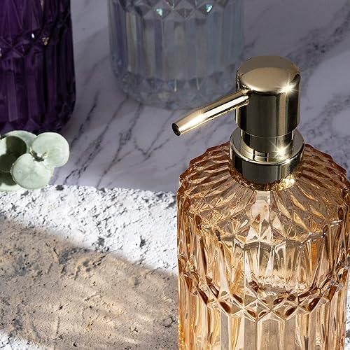 Miniatura 8 de Diamond Design - Dispensador de jabón de vidrio verde de 12 onzas, dispensador de jabón de loción recargable para baño, cocina, jabón de manos,
