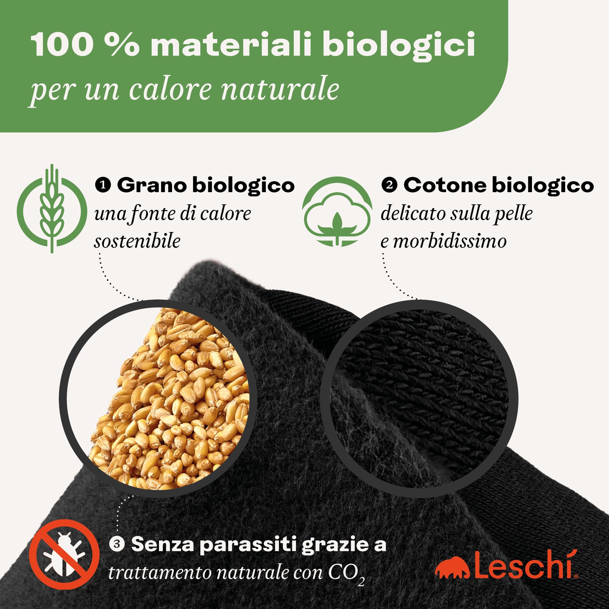 LESCHI Cuscino cervicale termico per microonde - 100% cotone e grano biologico - Cuscino riscaldante ideale per sciogliere tensioni a collo, spalle e schiena - Volpe, nero
