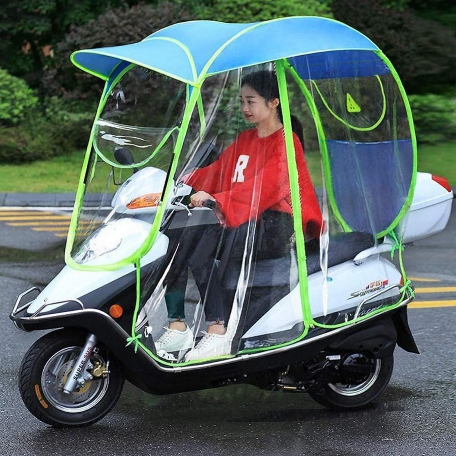 Regendach für Elektromobile, wasserdicht, Polyester und PVC, universelle Passform, Scooter-Abdeckung, universelle Sonnenschutzabdeckung für Elektromotorräder, Blau C