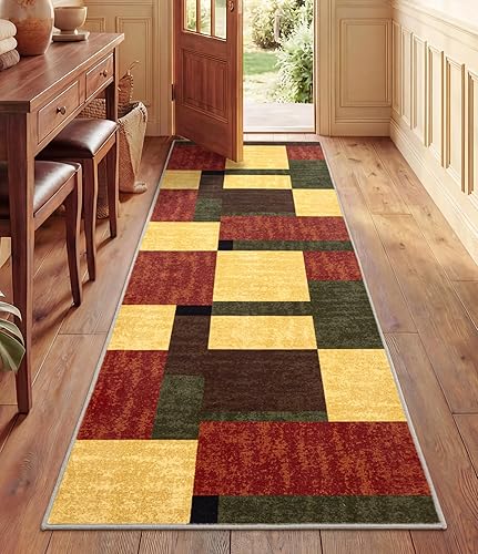 Miniatura 17 de YIHOUSE Alfombra naranja quemada lavable de 8 x 10 pies, Alfombras para Salas, alfombras retro estilo granja marrones, alfombra ondulada abstracta