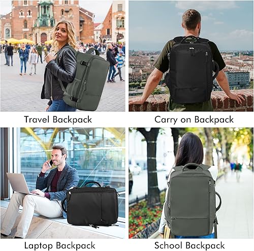 Miniatura 6 de Mochila de viaje aprobada por aerolíneas para hombres y mujeres, bolsa de artículos personales para senderismo universitario y negocios, Verde