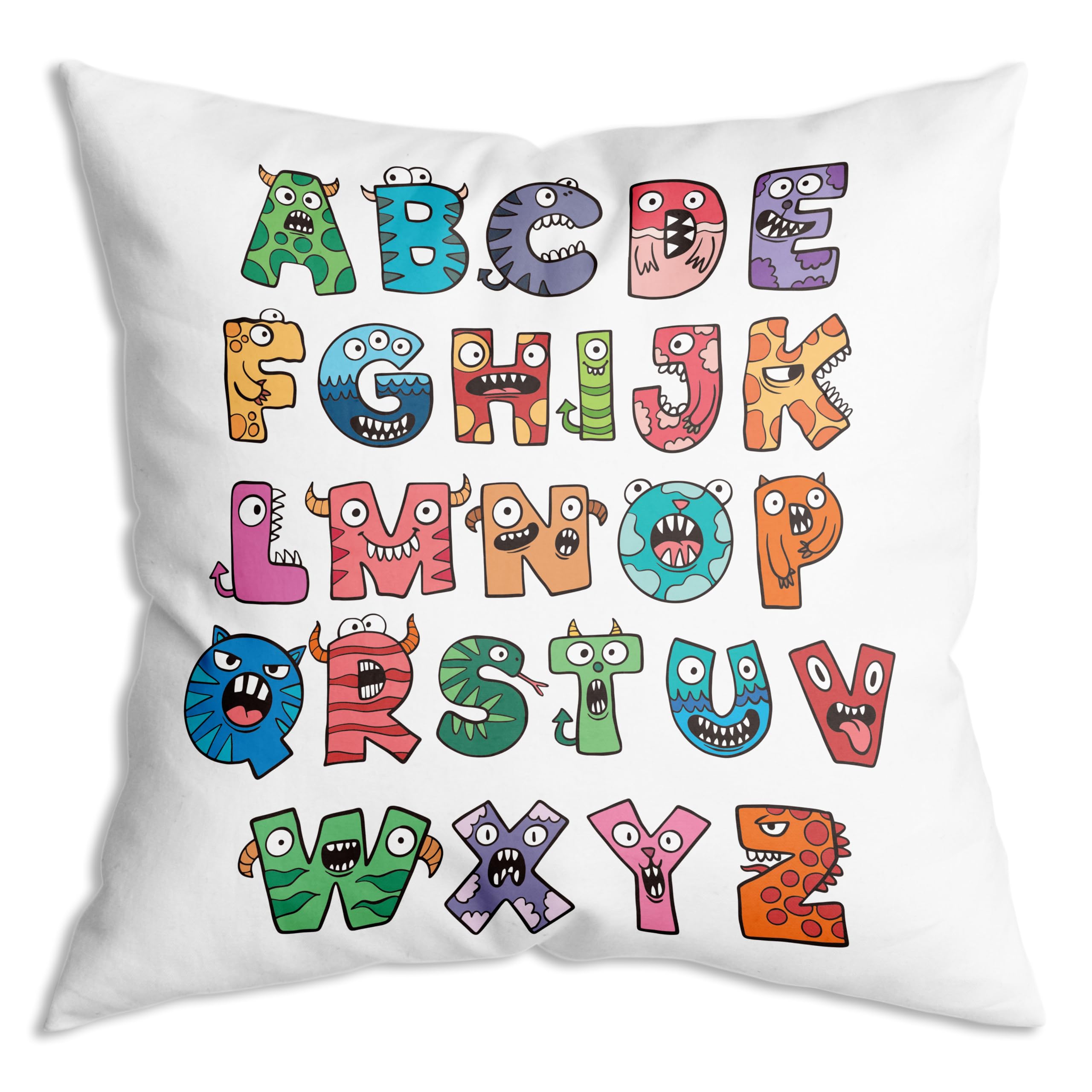 Fun and colorful ABC Monster alphabet 18x18 Inch Throw Pillow Cover，Book Center Calming Corner Home Bedroom Decor Pillowcase，School Classroom Reading Corner Decor Pillowcase