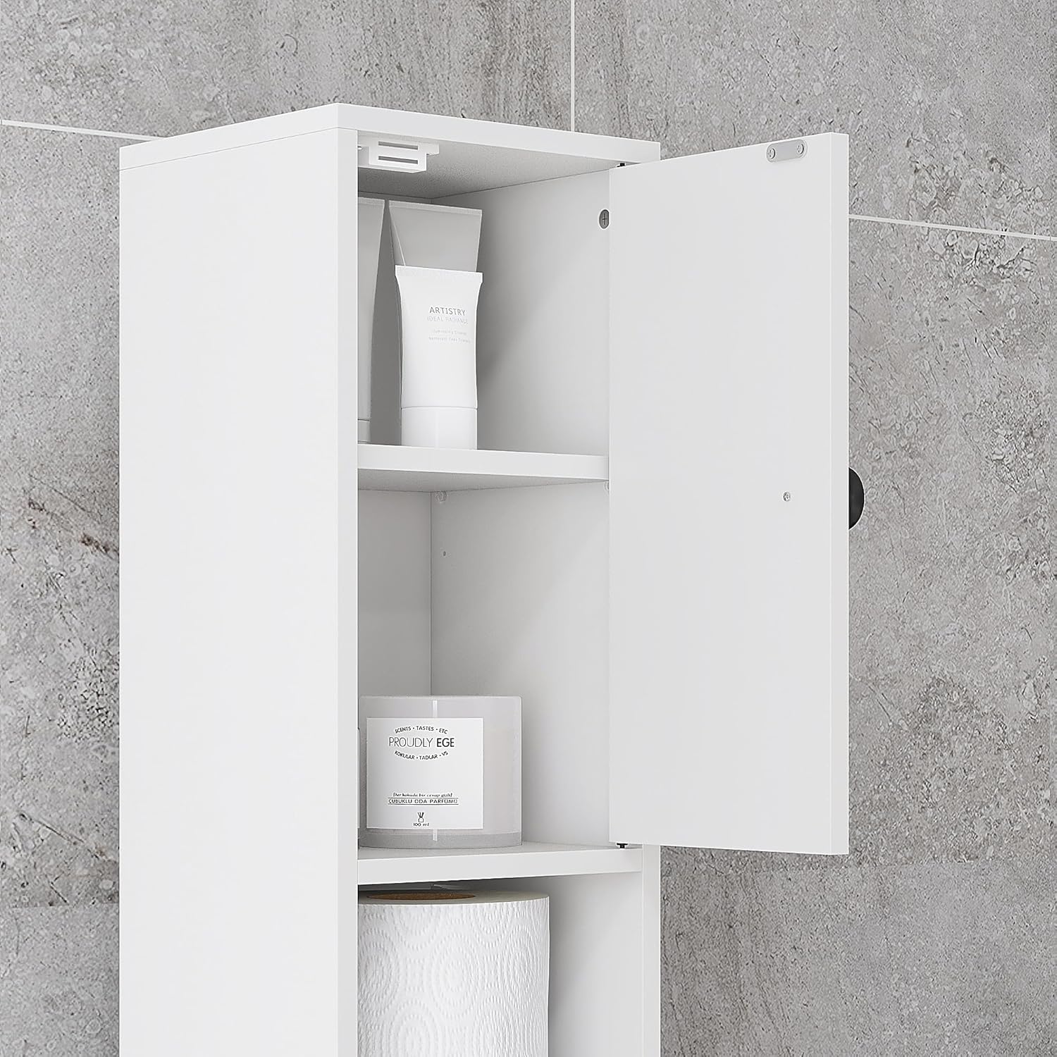 Slim Tall Bathroom Floor Storage Cabinet for Small Bathrooms White