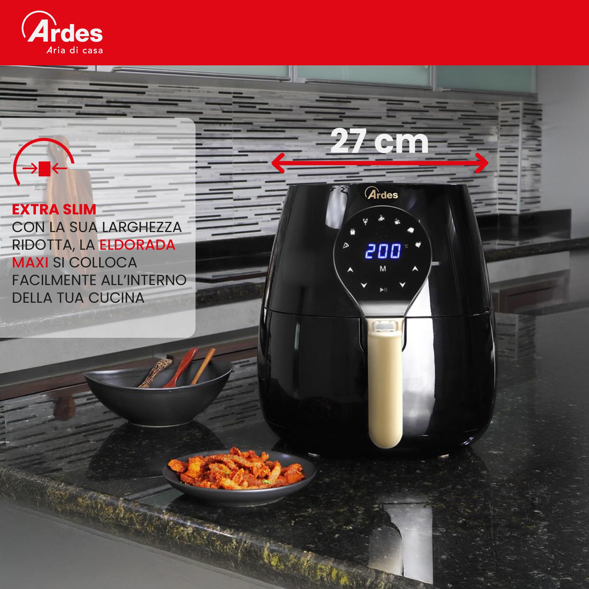Ardes Eldorada Maxi AR1K33 - Friggitrice ad aria 5 litri - Airfryer con tecnologia Rapid Air - Air fryer 7 in 1, temperatura e timer regolabili, display digitale touch
