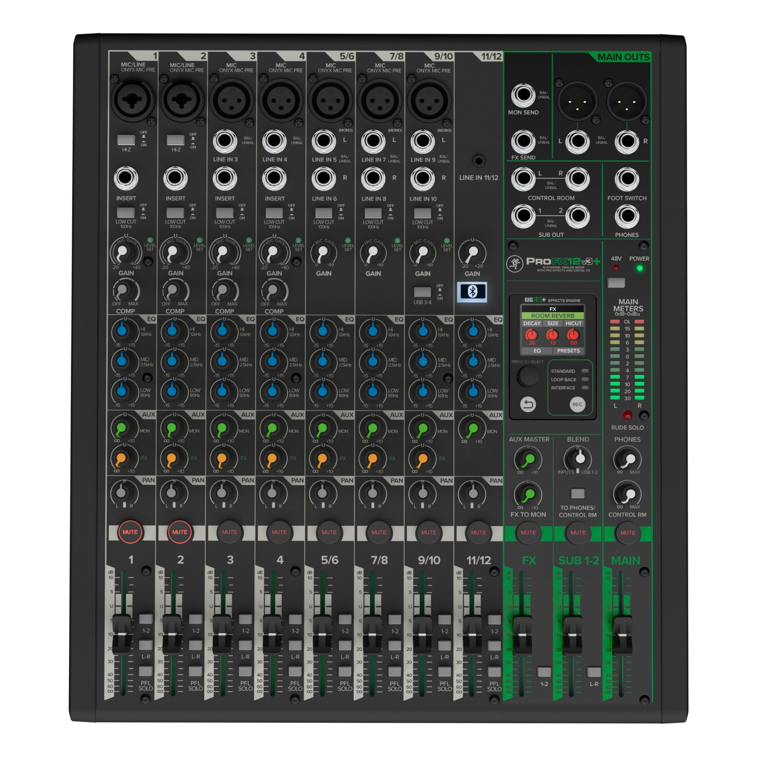 MACKIE Profx12V3+ Mixer Analogico a 12 Canali con Effetti Avanzati, Modalità di Registrazione USB e Bluetooth