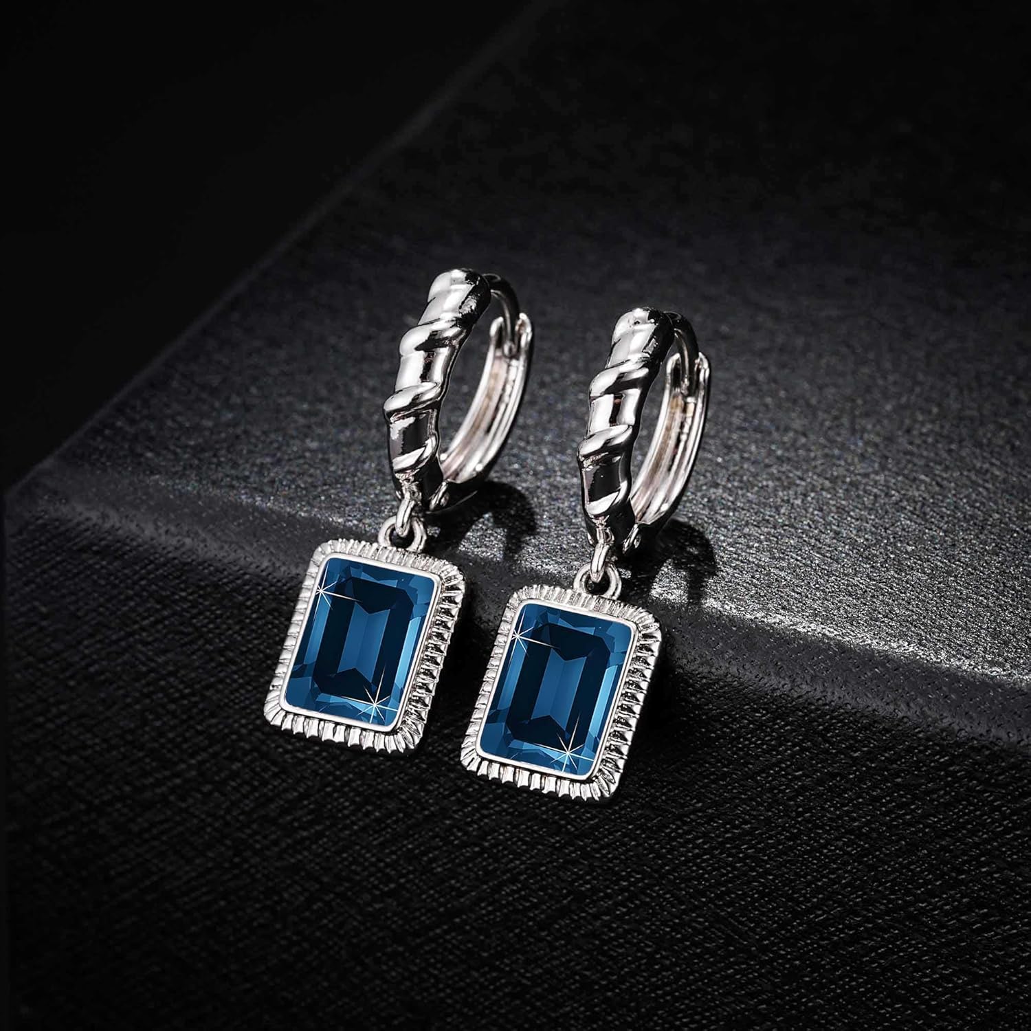 Trendy Austrian Crystal Rectangle Drop Leverback Earrings for Women 14k White Gold Plated Huggie Earring Hypoallergenic Jewelry Gift - Image 5