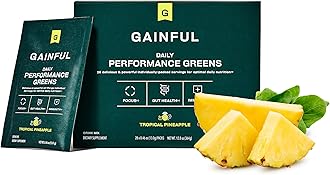 Gainful Daily Performance Greens Powder, Coconut Pineapple, Gut Health, Energy, Focus and Immune Support with L Theanine, Organic Greens, Chlorella, Ginger, Green + Adaptogen Drink Mix, 28 Packets