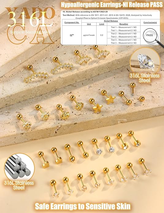YADOCA 16 Gauge Cartilage Earrings for Women Hypoallergenic Surgical Stainless Steel Gold Cartilage Earring Set Daith Conch Tragus Helix Piercing Jewelry
