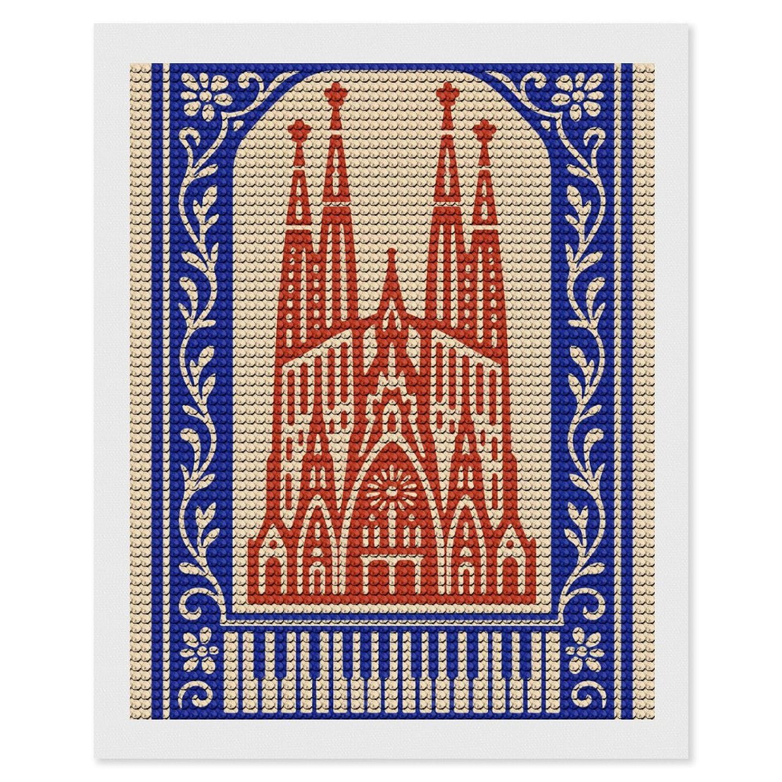 Junmoney Sagrada Familia Illustration with Floral Border 5D Diamond Painting Kit 16"x20", Relaxing DIY, Mindful Craft Project, Full Kit Included, Thoughtful Present