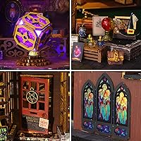 Vista 4 de Roroom Kit de casa de muñecas de bricolaje, kit de rincón de libro del tesoro mágico con caja de música y cubierta para el polvo, rompecabezas