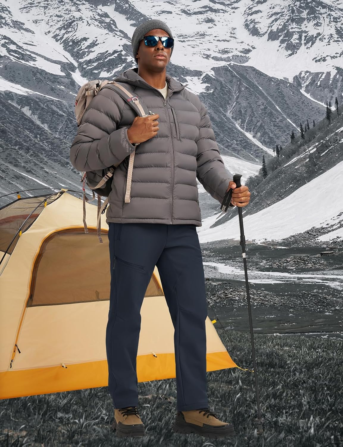 TBMPOY Men's Snow Ski Hiking Pants Fleece Lined Waterproof Winter Pant Softshell Camping Travel Ice Fishing Hunting Pant - Image 3