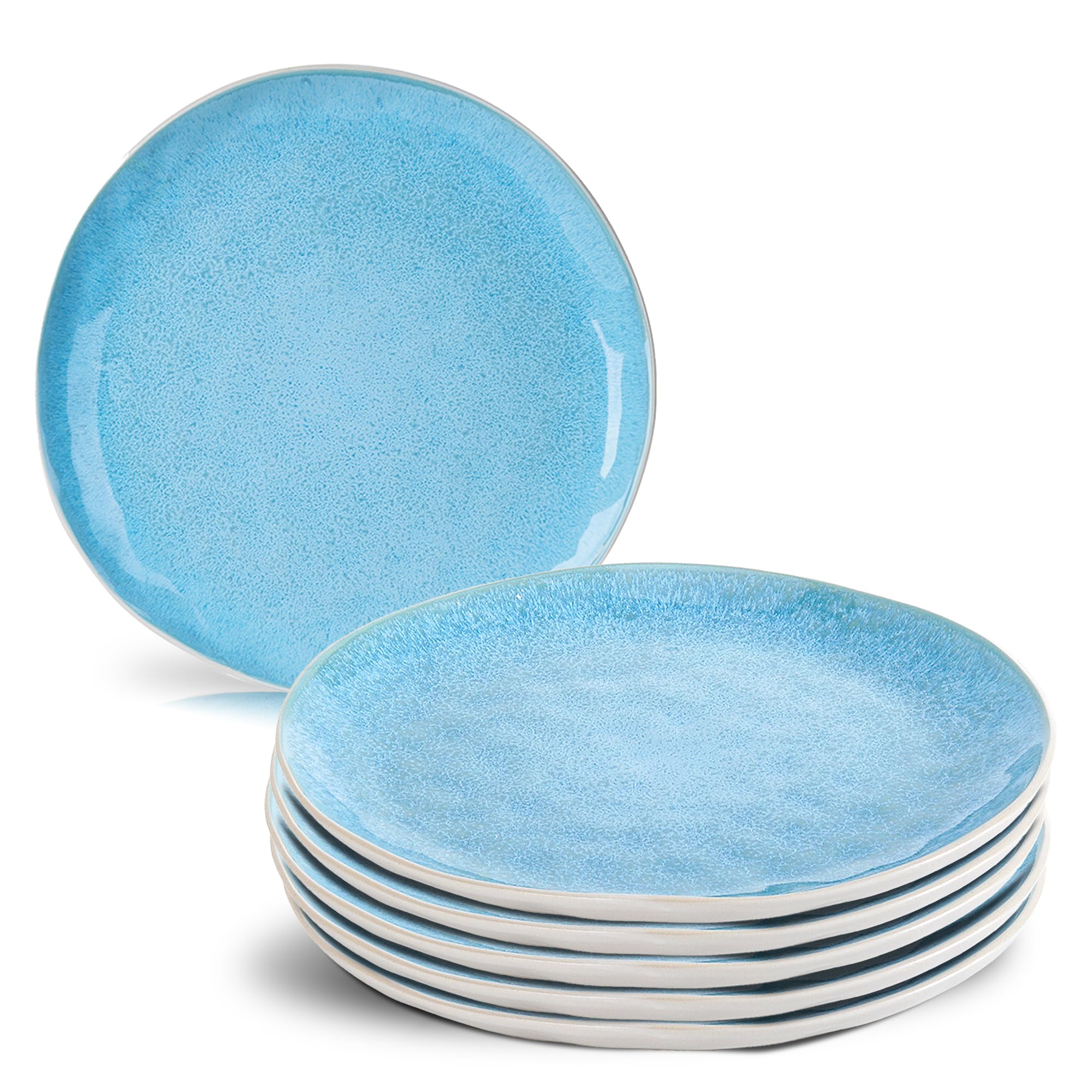 MIAMIO - Set 6 Piatti 28 cm Ceramica Gres – Piatti Grandi per Portate Principali – Servizio Moderno Blu – Collezione Lumera, Lavastoviglie e Microonde