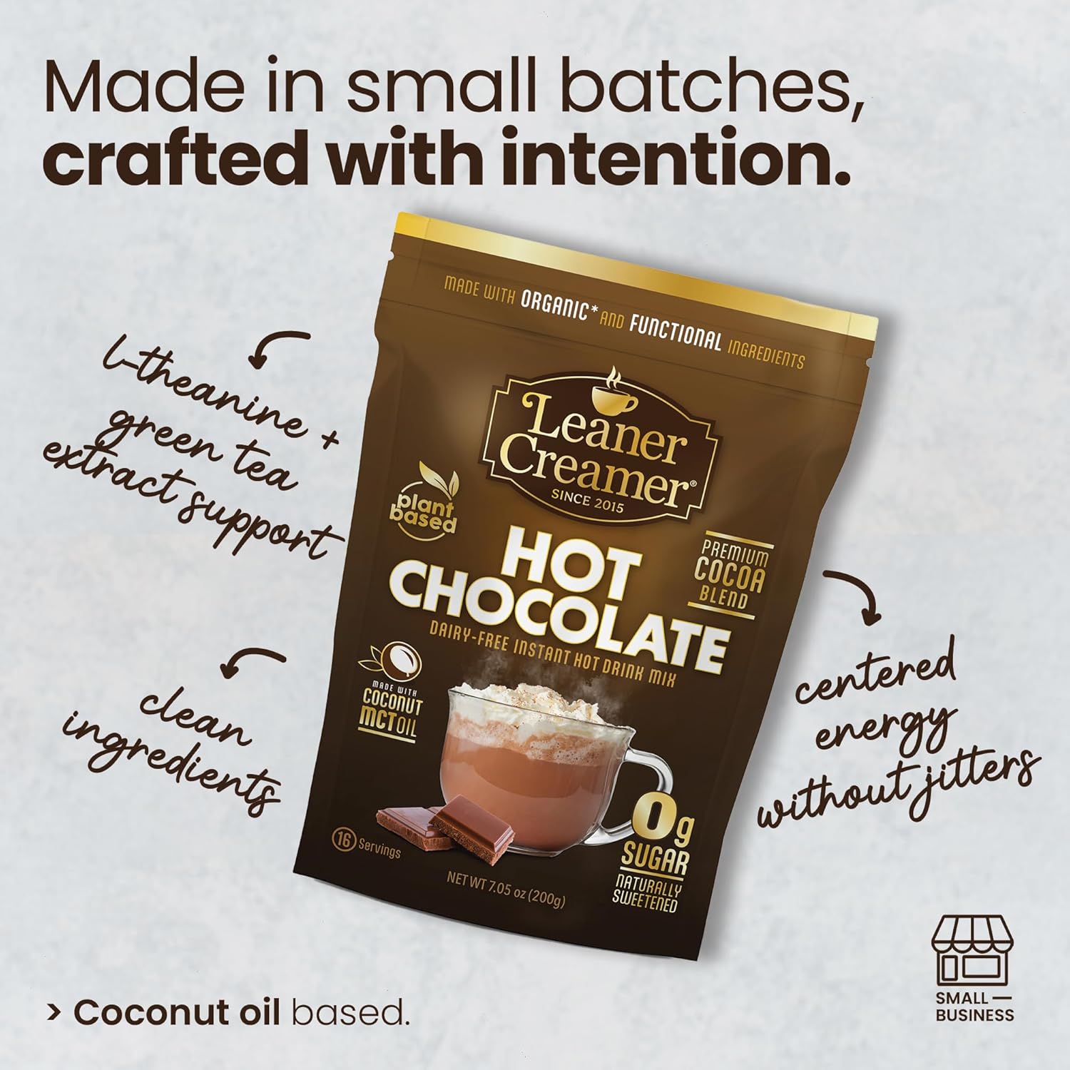 Instant Leaner Hot Chocolate Mix | Indulgent, 0g Sugar, Keto & Low Carb | Clean Label, Dairy-Free | Functional Focus with L-Theanine | Rich Cocoa Flavor