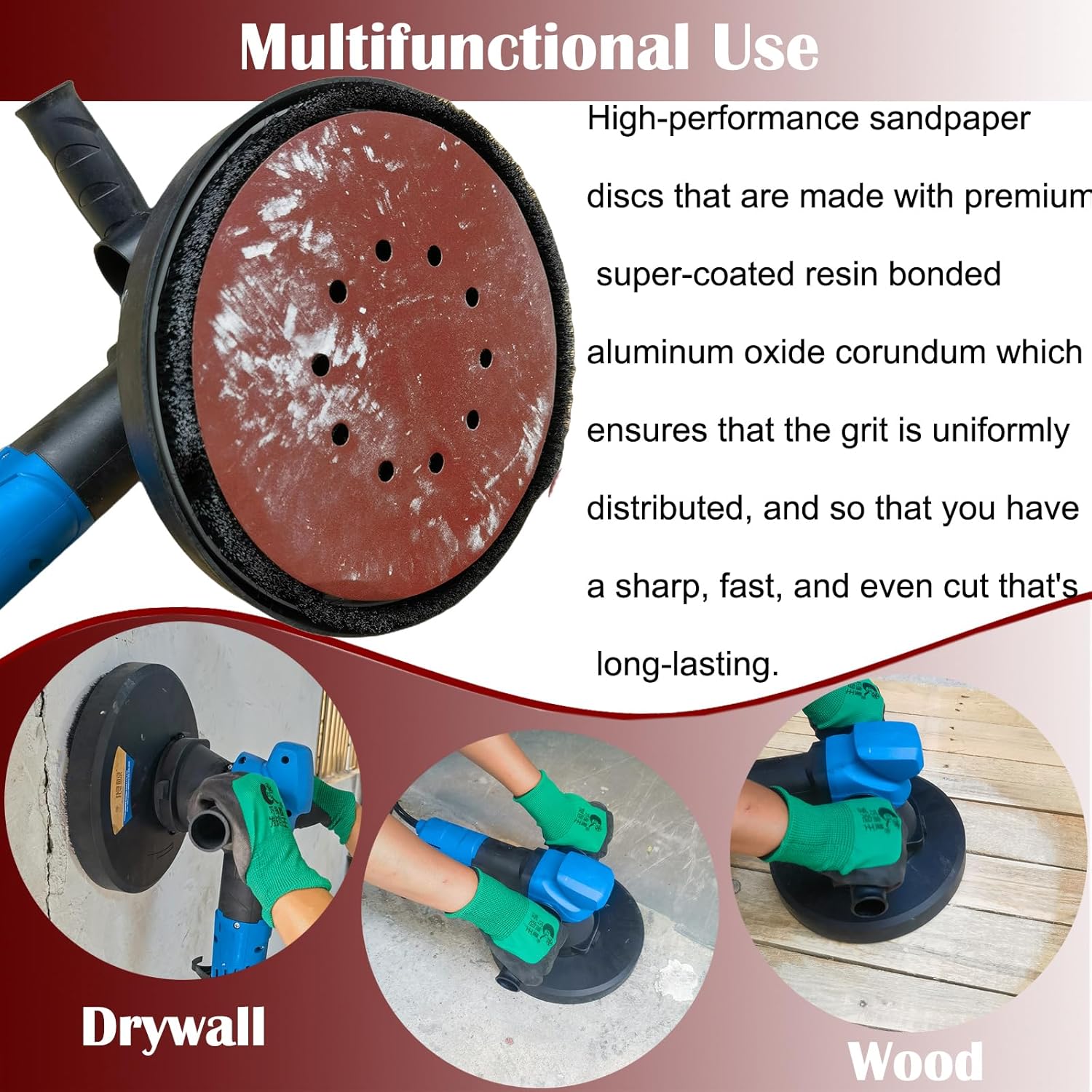 10 Pack 9-Inch 10 Hole 120 Grit Drywall Sandpaper -9" Aluminum Oxide Hook-and-Loop Sanding Disc for ‎ Drywall Sander Wood Furniture Finishing… thumbnail