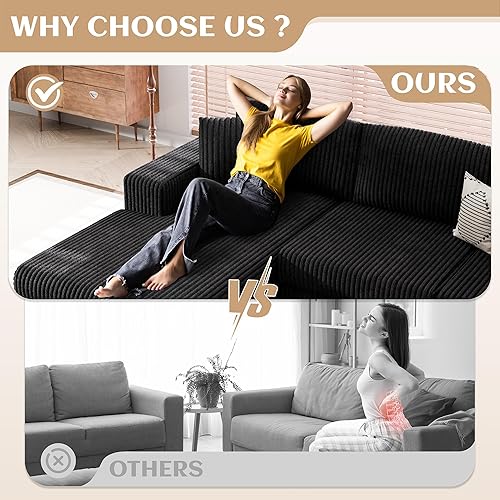 Miniatura 6 de Vongrasig Sofá modular sin hueso de 105 pulgadas para sala de estar, sofás modulares con diván en forma de L, cómodo sofá nube de espuma