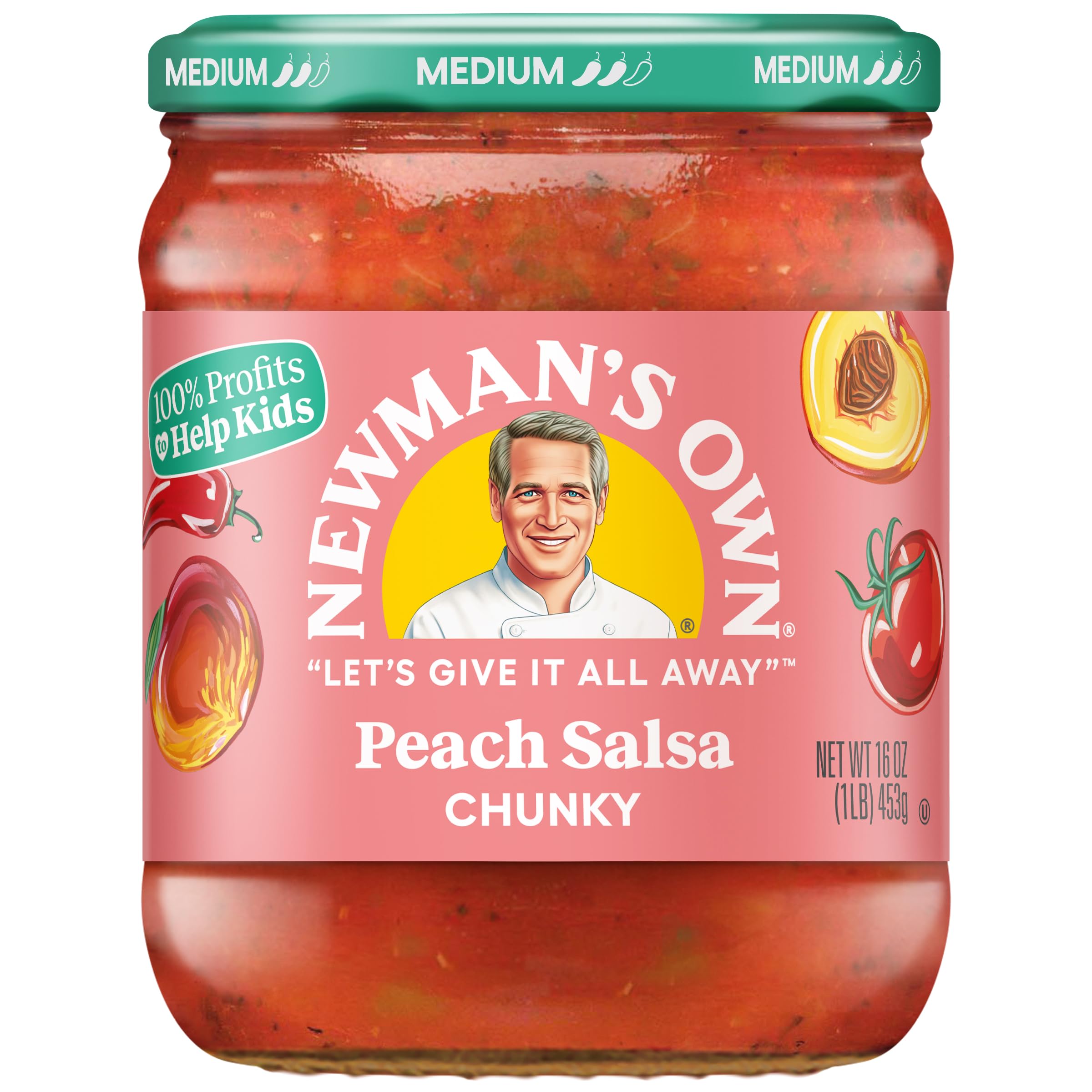 Newmans Own Salsa, Peach, 16 Oz