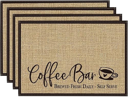 Artoid Mode Juego de 4 manteles individuales para barra de café, 12 x 18 pulgadas, accesorios para barra de café, decoración de mesa para fiesta,