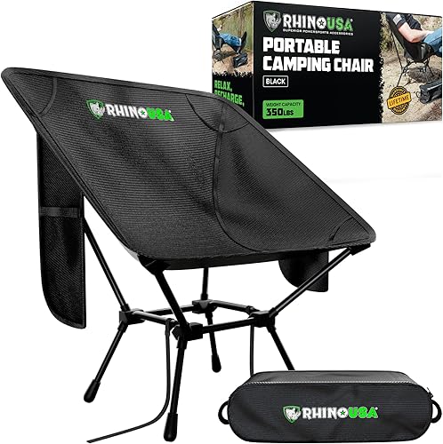 Rhino USA Silla de camping portátil (capacidad de 400 libras)  Silla de campamento plegable compacta y ligera para mochileros, senderismo y pesca