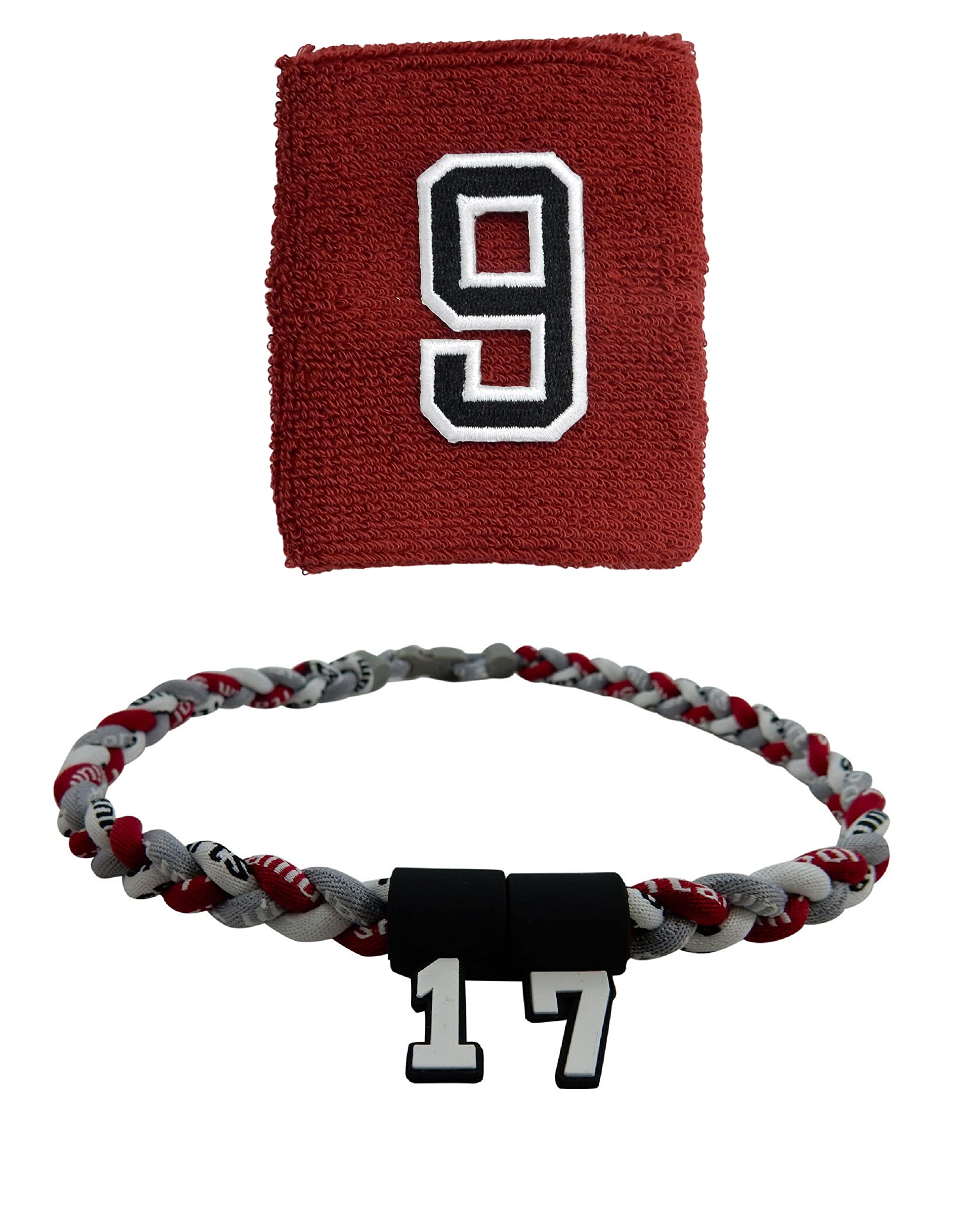 Sports Farm - Customized Sport Wristband and Necklace Combo Set with Jersey Number - Maroon (Maroon White Gray)
