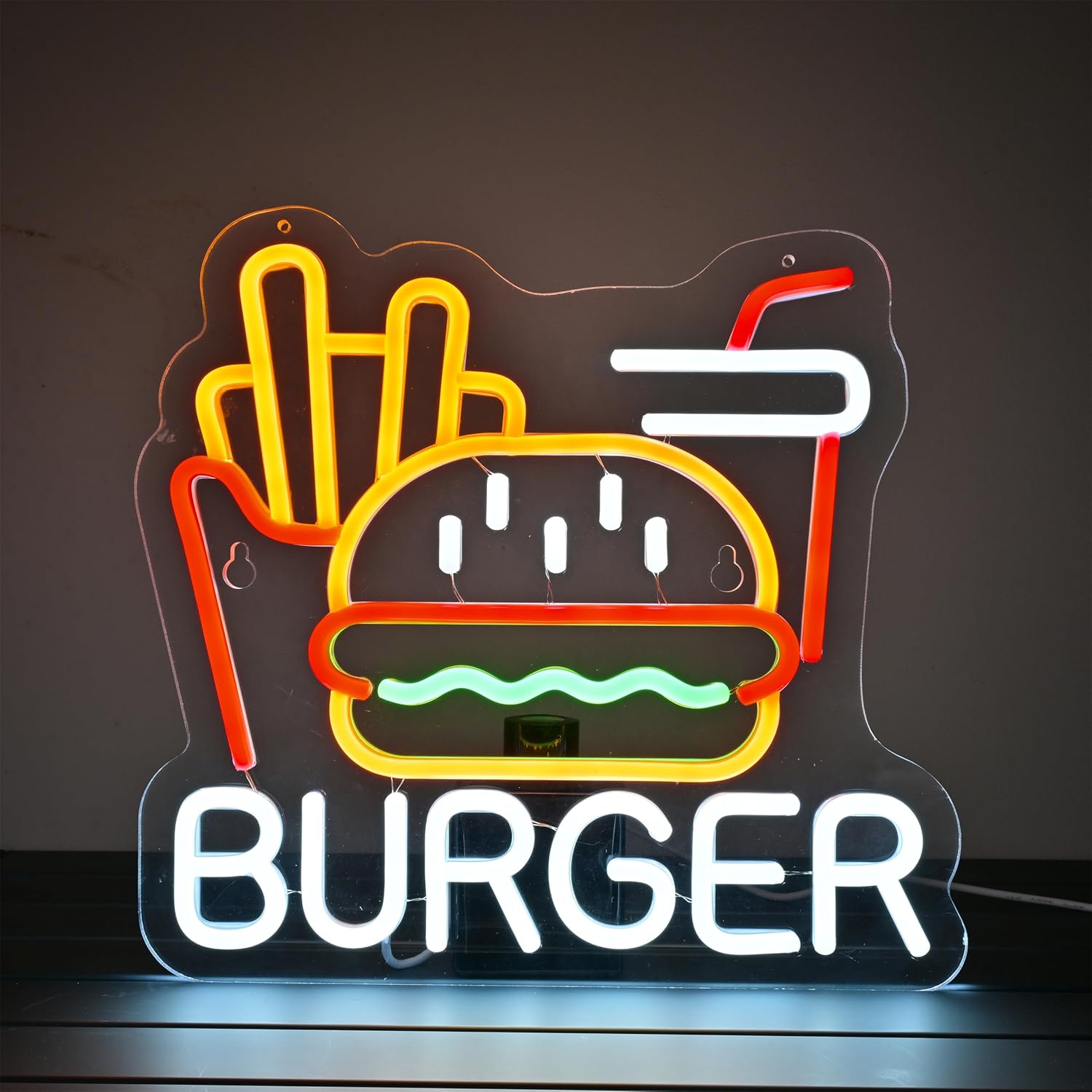 ネオンサイン ハンバーガー 洋食店ネオンライト標識看板 店舗インテリア レストラン バー カフェ ハンバーグ ステーキ屋 居酒屋 飲