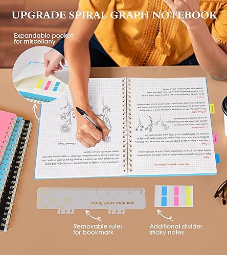 Vista 5 de Cuaderno de papel cuadriculado, cuaderno en espiral de 8.5 x 11 pulgadas, cuadernos de cuadrícula grande A4 para mujeres y hombres, papel gráfico