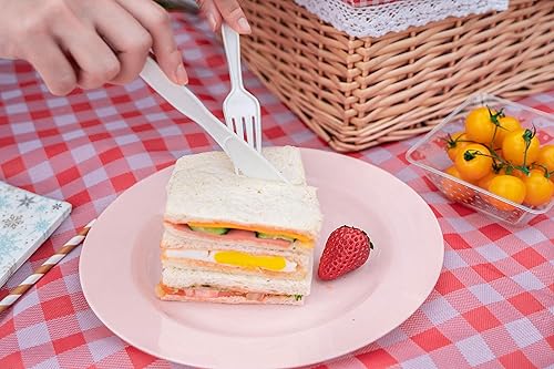 Vista 3 de POSATE Platos de plástico desechables, 60 unidades, 30 platos llanos resistentes de 10.25 pulgadas y 30 platos de postre de 7.5 pulgadas para Rosado