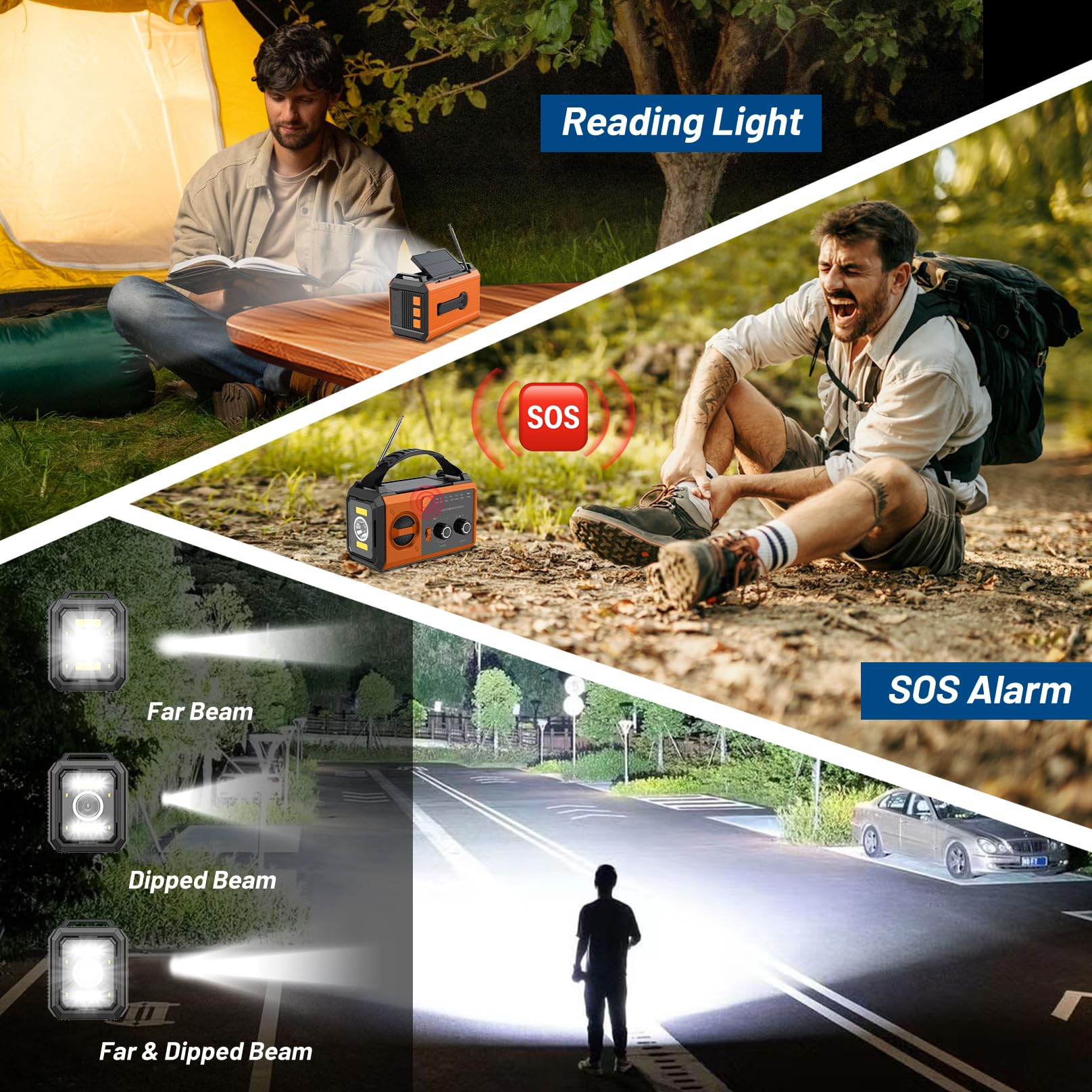 27000mAh Bluetooth Radio a Manovella, BIAOQINBO AM/FM Radio Solare 3 Metodi di Ricarica 8 in 1 Radio Portatile di Emergenza, SOS, Torcia, Bussola, Lampada da Lettura, Presa per Cuffi