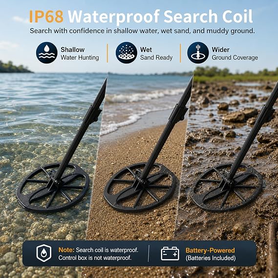 Metal Detector for Adults, Professional Foldable Waterproof Metal Detector with 11 IP68 DD Coil, Internal Coil Design, Backlit LCD Target ID, 12.8 Deep Search Gold Detector for Beach & Yard