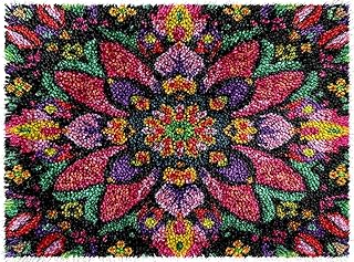 Colorful Flowers Mandala Latch Hook Kits Rug Color Printed Crochet Yarn DIY Hooking Latch Kit Carpet Rug Cover Mat for Christmas Chair Cushion Floor Decoration 60x40cm(1) - Buy now