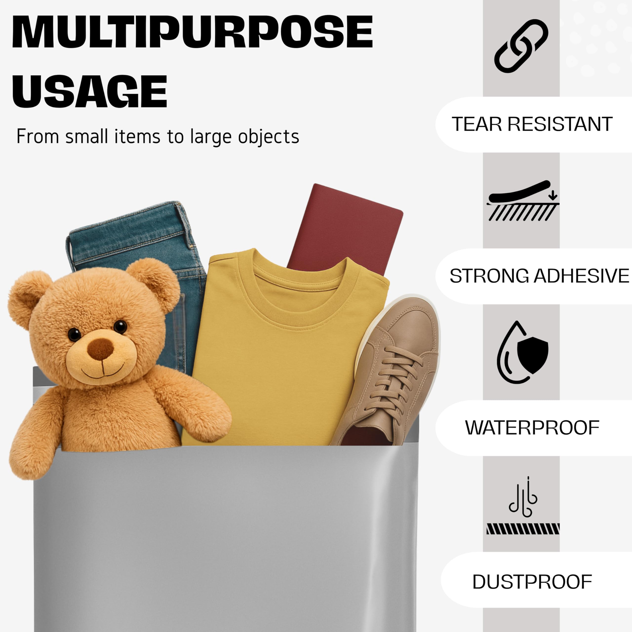 RAGO® Juego de 20 piezas Bolsas de Envío Plástico -L- 35x45 cm Sobres de envío autoadhesivos y opacos I Bolsas de plástico reutilizables para ropa I Embalaje transporte logística