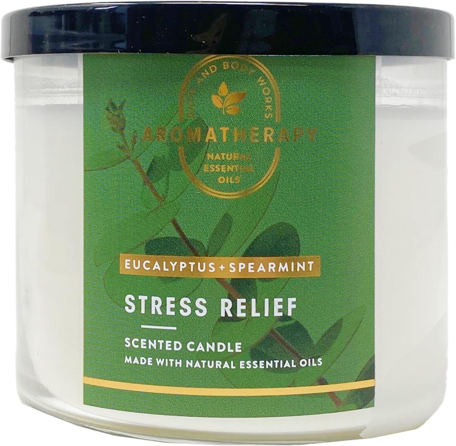 Bath & Body Works Aromathepray Eucalyptus + Spearmint Stress Relief 3 Wick Scented Candle with a Creamy Rose Bar Soap