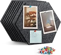 Vista 13 de Tablero de anuncios grande de 12 pulgadas con 30 pasadores, paquete de 8 tableros de anuncios de fieltro hexagonal para oficina en casa, azulejos