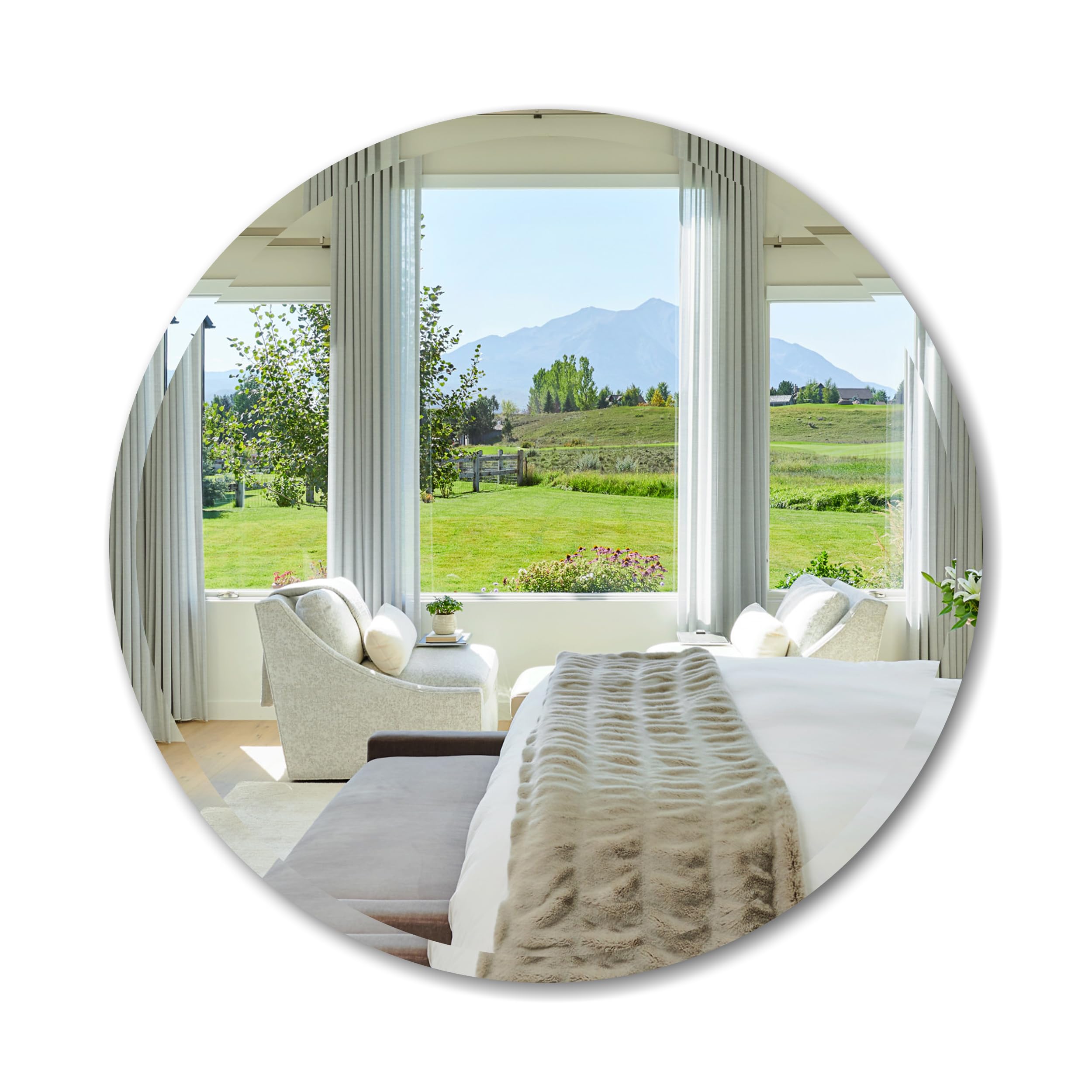 Miroir de salle de bain rond 55 cm ANYHI avec bord biseauté premium pour un reflet cristal