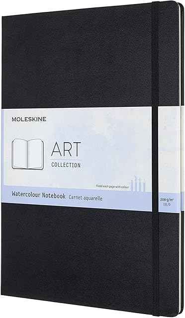 Moleskine 21 x 29.7 cm A4 Size Watercolour Notebook Classic Watercolour Notebook, Paper Suitable for Watercolour Pencils and Paints Hard Cover and Elastic Closure, Colour Black, 60 Pages