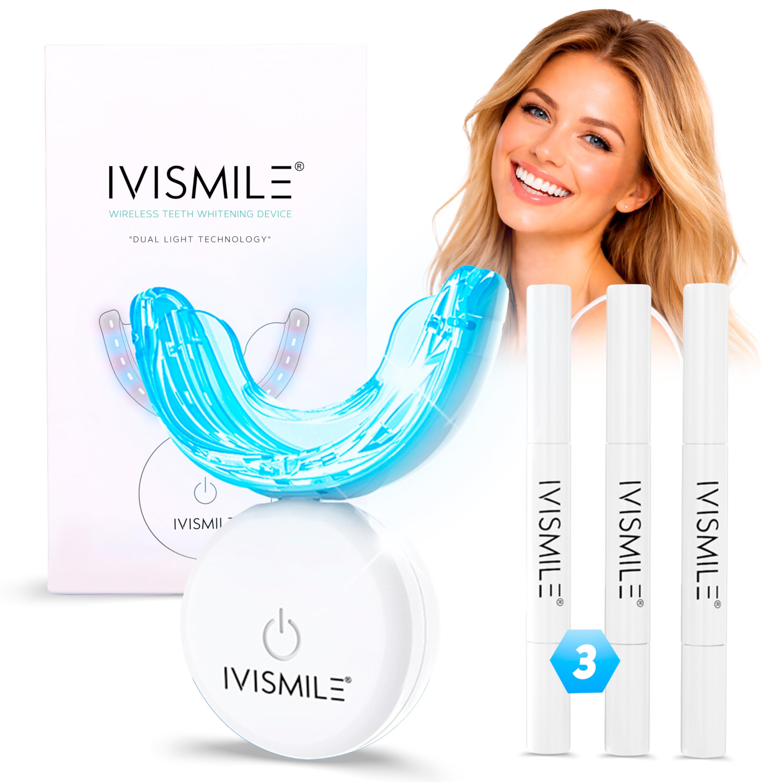 Kit Blanqueador Dental Profesional con Luz LED 32X – 3 Geles Blanqueadores para un Blanqueamiento Dental Rápido en Casa – Elimina Manchas y Recupera tu Sonrisa Blanca.