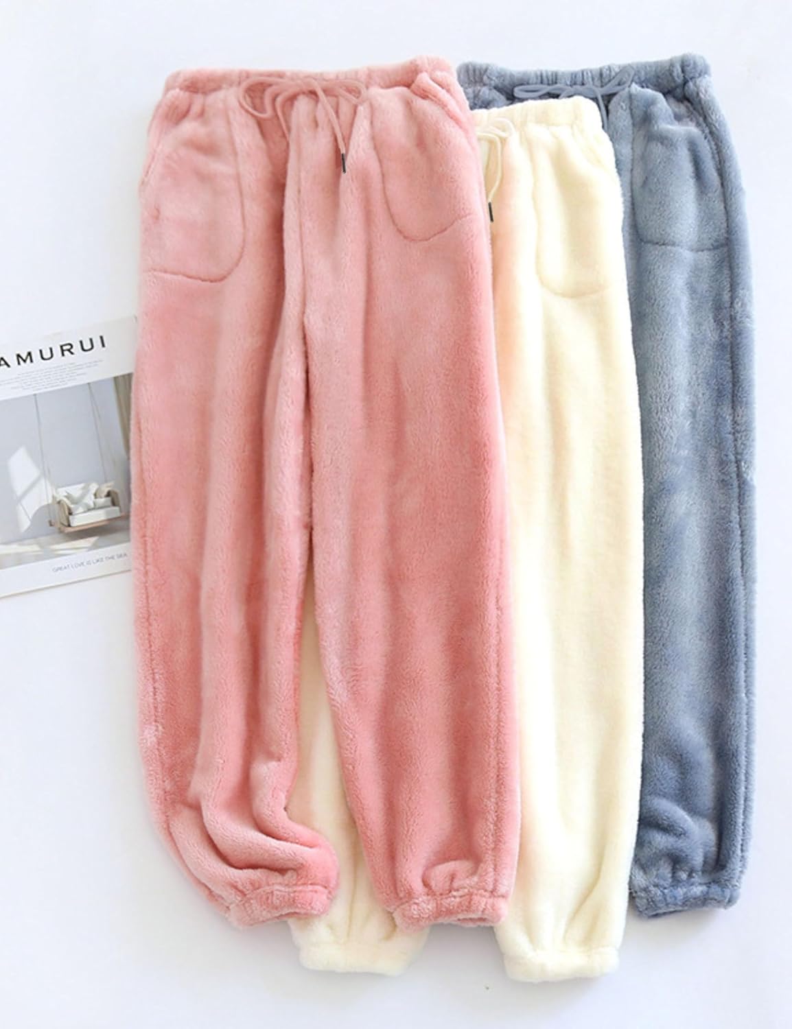 Fiona Jolin Women's Plush Fluffy Pajama Pants Winter Warm Fuzzy Fleece Lounge Bottoms Sleepwear with Pockets - Image 2