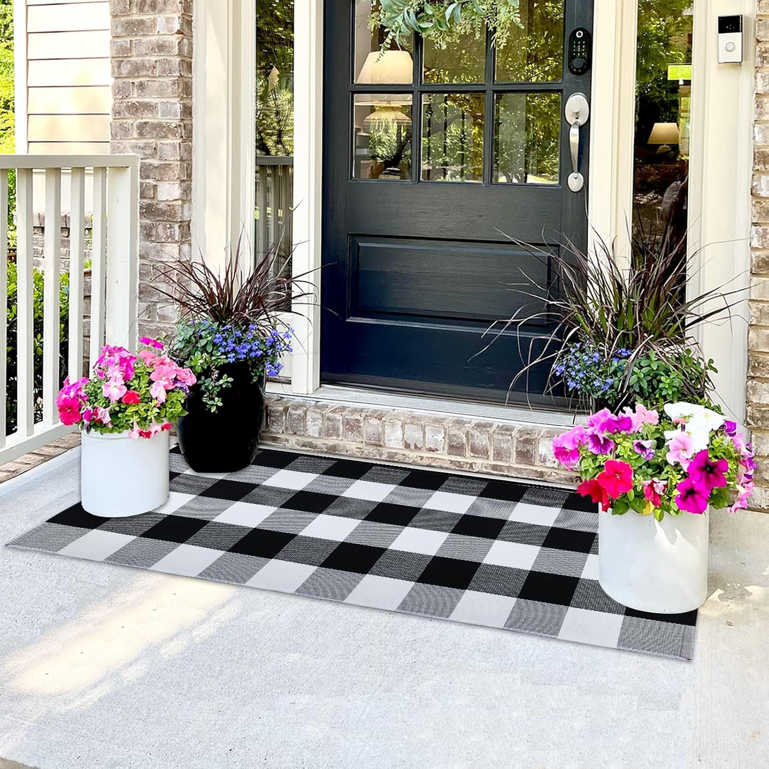 Black and White Checkered Front Porch Rug 27.5"x43" Cotton Woven Door Mat Reversible Washable Welcome Layered Doormat for Front Porch Decor Entryway Kitchen Patio 27.5 inch x 43 inch Black & White Checkered Rug