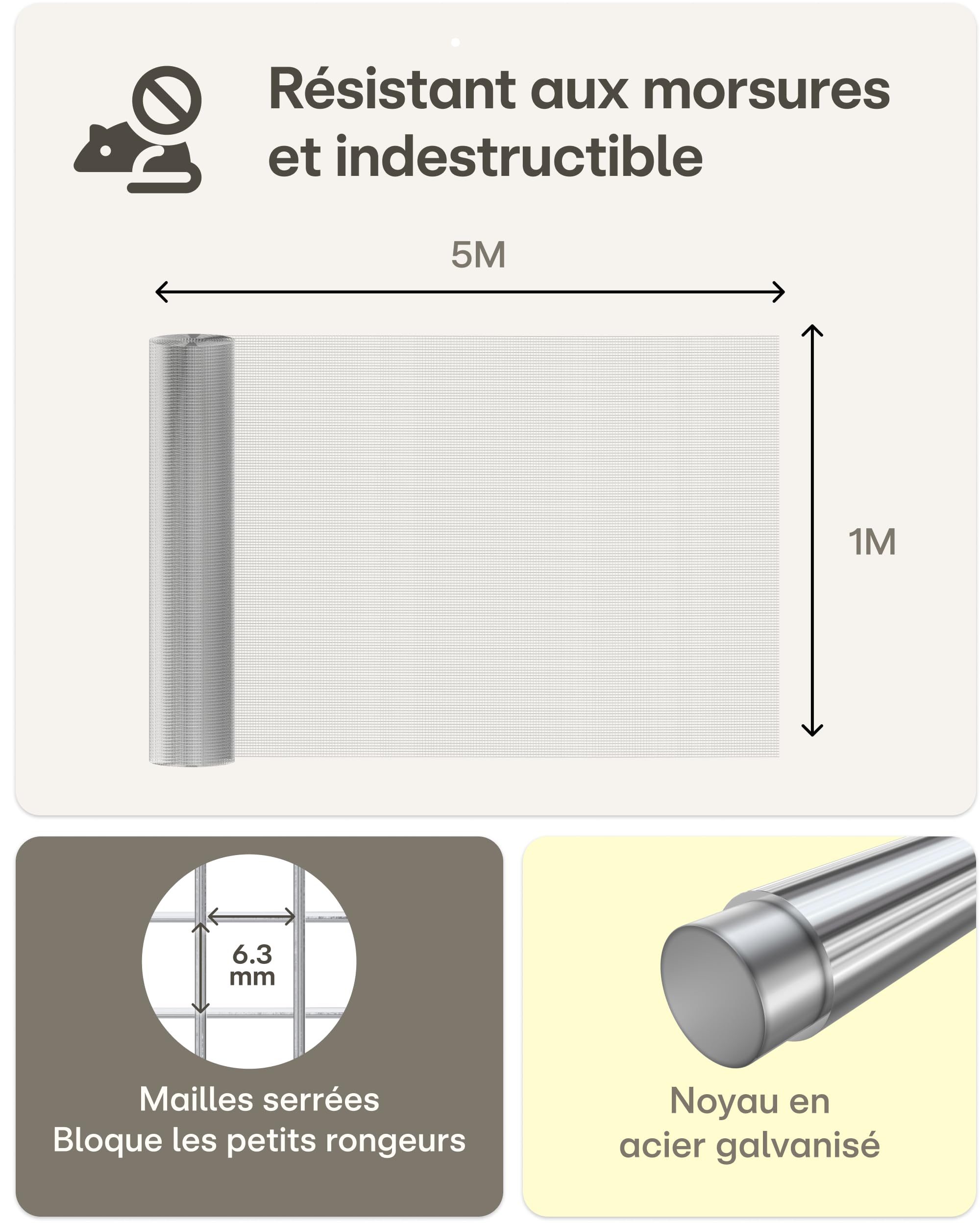Praknu Grillage à Poules Fine – 1 x 5 m Rouleau Inoxydable avec Gants – Grillage Anti-Rongeurs Jardin & Poulailler 100 cm– Filet Métallique pour Clôture, Enclos, Volière – 6 mm | Antirouille et durable, fil de volière, fil de lapin et fil de lapin pour pa