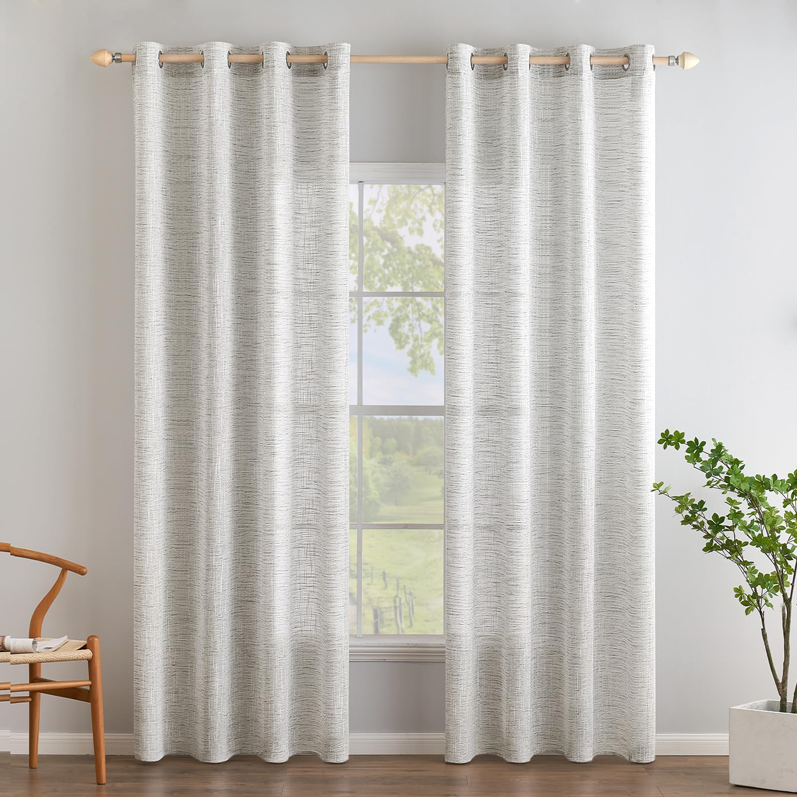 EMEMA Leinen Gardinen Vorhang mit Ösen Wohnzimmer Modern Leinenvorhang Vorhänge Leinenoptik Kinderzimmer Gardine Küche Schlafzimmer 2er Set 140x245cm (B x H) Grau-Weiß