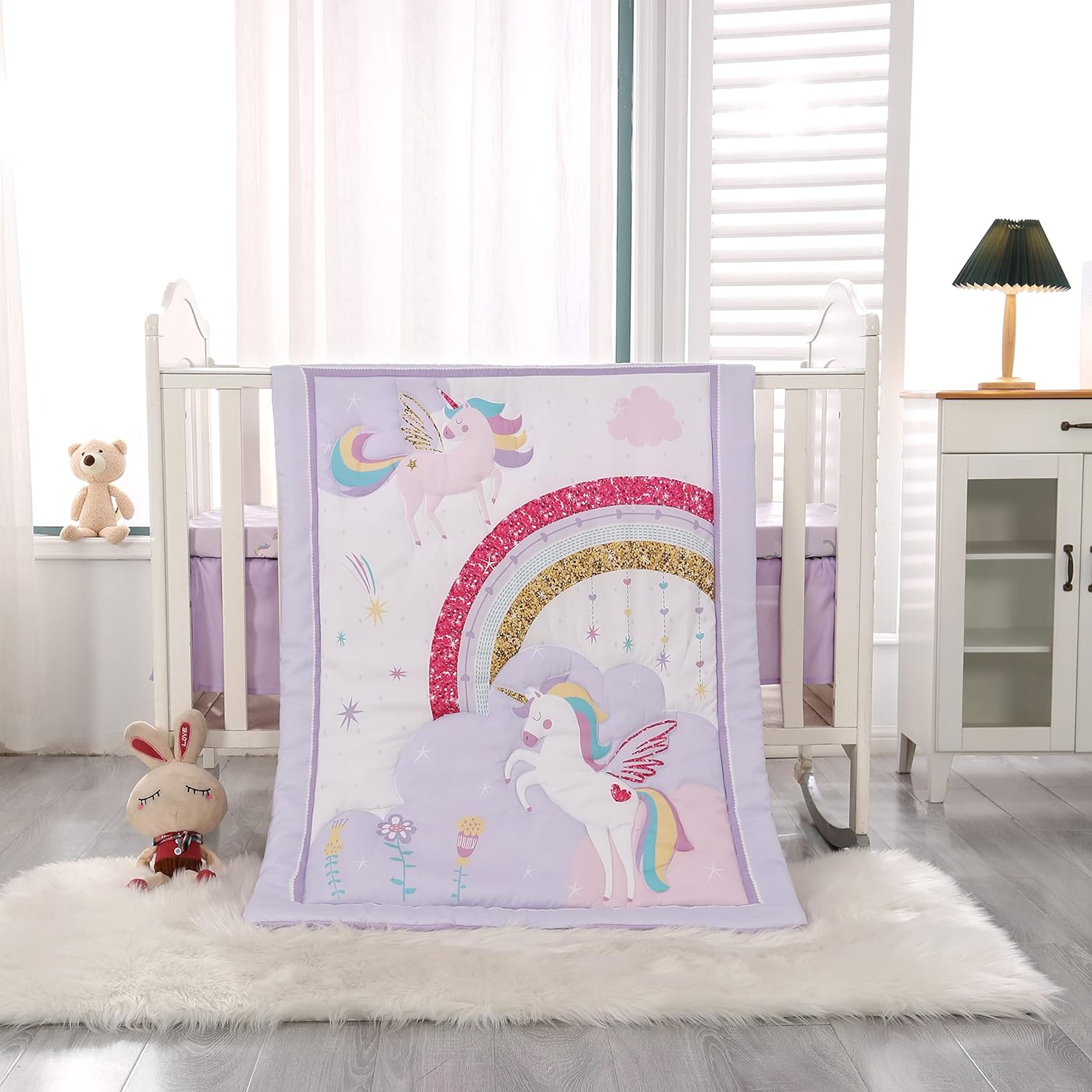 Wowelife Butterfly Nursery Bedding Set 3-Piece Purple Baby Bedding Set(Purple) : Baby