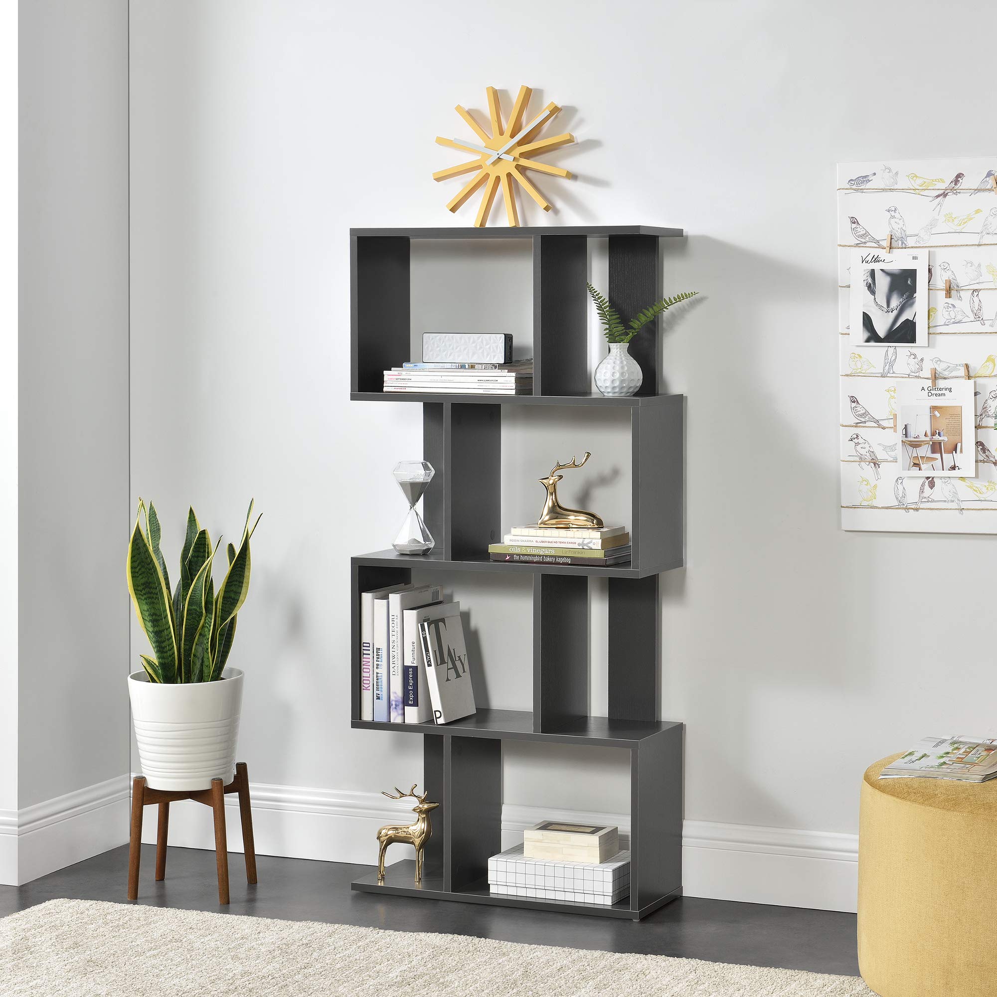 [en.casa] Libreria Bassa Scaffale da Terra con 4 Scomparti Aperti Mobile Espositore per Casa Ufficio Negozio130x60x24 cm Grigio scuro