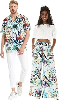 Matchable Couple Hawaiian Luau Shirt or Wide Legged Pants with Pockets in Lost in Paradise