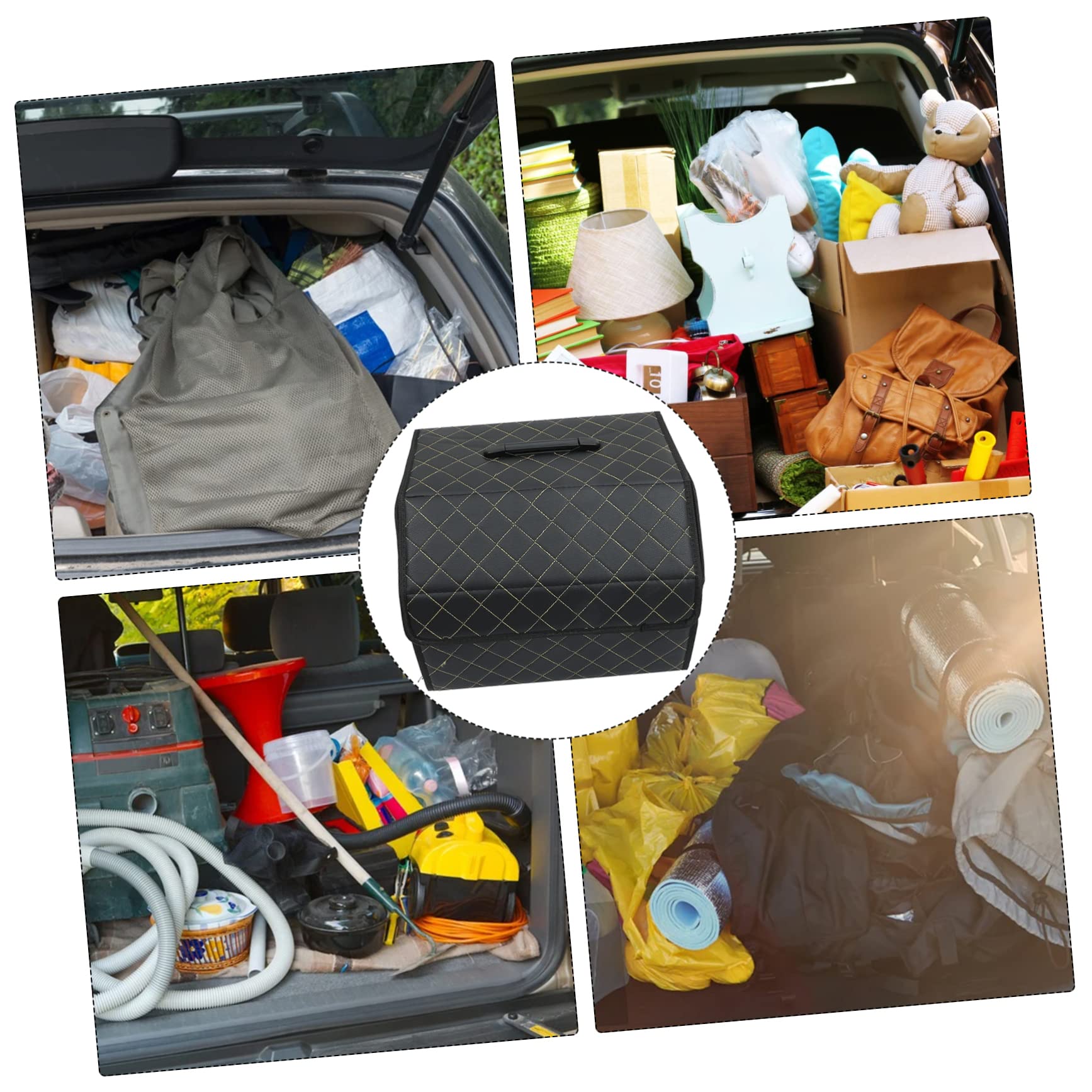 Organizer Nero Cuoio Pieghevole in Auto Portabagagli | Scatola Auto Bagagliaio, Multiuso Riutilizzabile, Stile Elegante e Lussuoso
