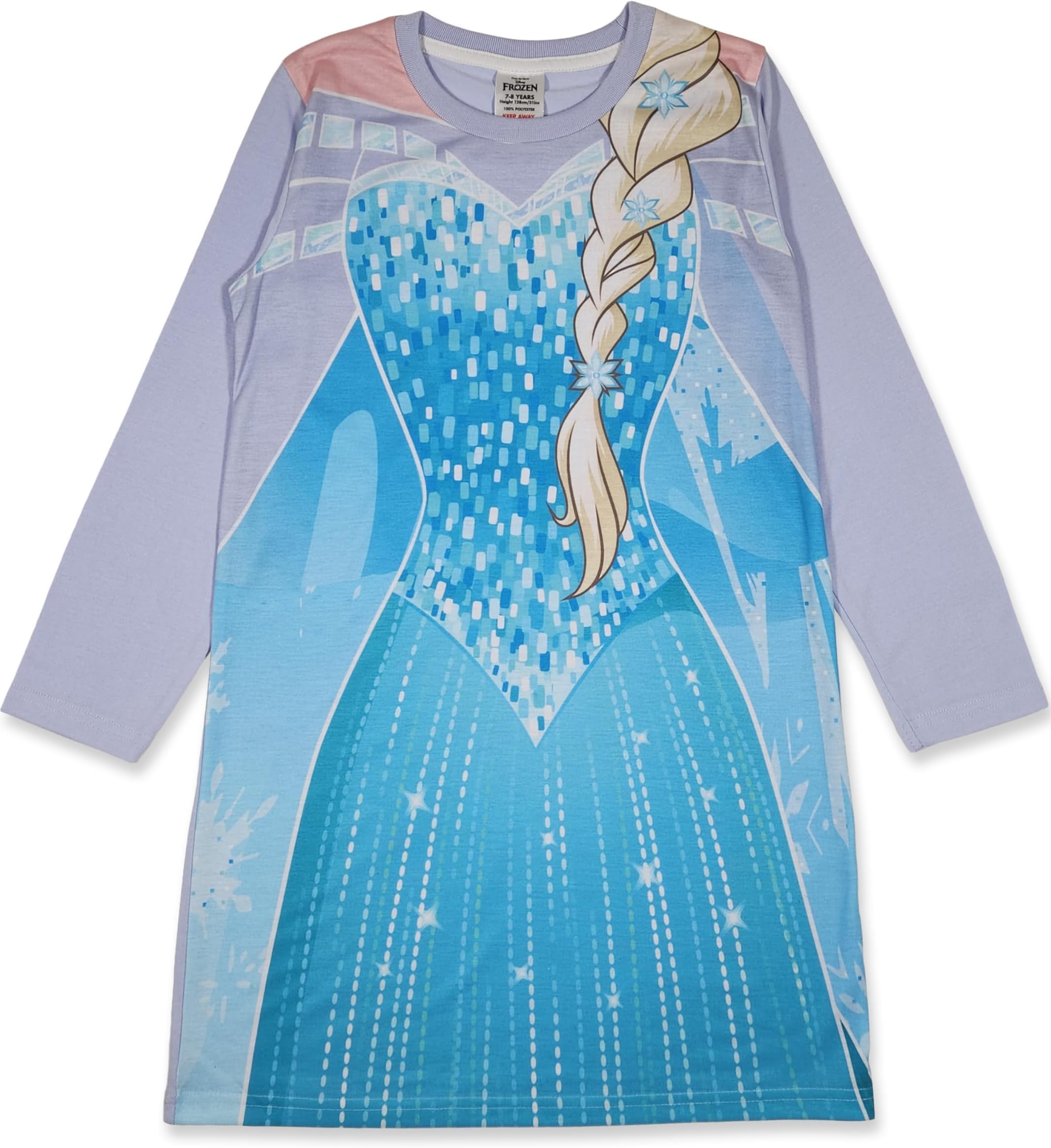 Elsa or Anna Frozen Long or Short Sleeved Dress Up Nightie/Nightdress 2-8yrs